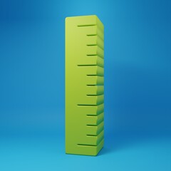 Green Ruler icon isolated on blue background. Straightedge symbol. Minimalism concept. 3D render illustration