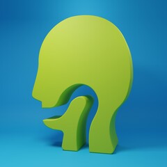 Green Sore throat icon isolated on blue background. Pain in throat. Flu, grippe, influenza, angina. Healthcare and medical. Minimalism concept. 3D render illustration