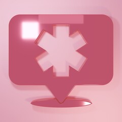 Pink Medical symbol of the Emergency - Star of Life icon isolated on pink background. Minimalism concept. 3D render illustration