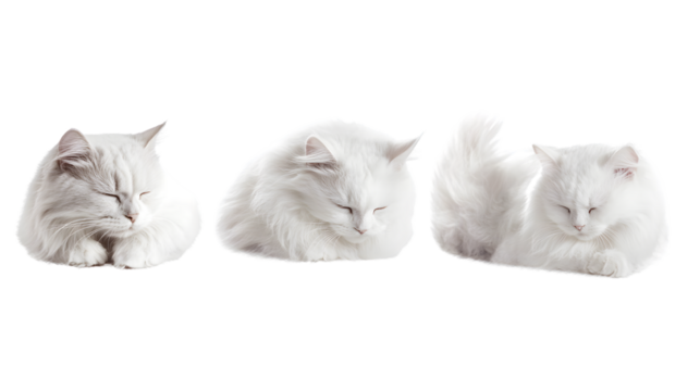 Three White Fur Cats Animal Bundle Collection for Stock Photos