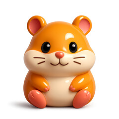 3D render of a cute orange cartoon hamster with round body, glossy texture, and playful look, perfect for digital assets