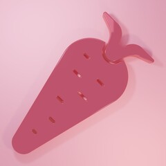 Pink Carrot icon isolated on pink background. Minimalism concept. 3D render illustration