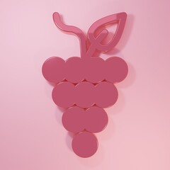 Pink Bunch of grapes icon isolated on pink background. Minimalism concept. 3D render illustration