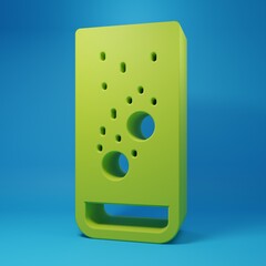 Green Effervescent aspirin tablets dissolve in a glass of water icon isolated on blue background. Minimalism concept. 3D render illustration