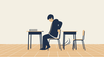 Fototapeta premium Student Back Pain Sitting On Chair In Classroom Health Problem Concept