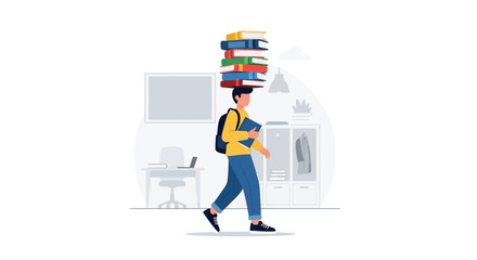 Student Balancing Books On Head Represents Academic Overload And Stressful Education