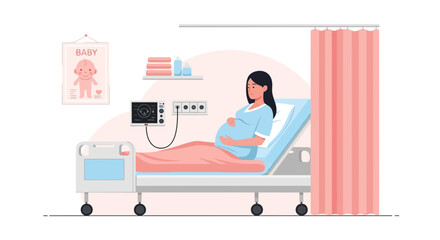 Pregnant Woman Resting In Hospital Bed Expecting The Arrival Of Her Newborn