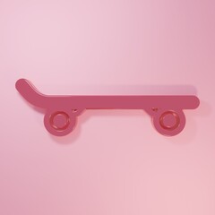 Pink Skateboard icon isolated on pink background. Extreme sport. Sport equipment. Minimalism concept. 3D render illustration