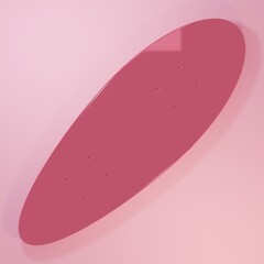 Pink Longboard or skateboard cruiser icon isolated on pink background. Extreme sport. Sport equipment. Minimalism concept. 3D render illustration