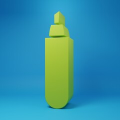 Green Marker pen icon isolated on blue background. Minimalism concept. 3D render illustration