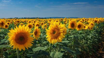sunflower field with blue sky background