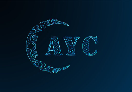 Low poly letter logo AYC design. AYC letter logo low poly vector design on blue color gradient background. AYC logo low poly design