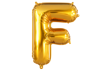 Gold Foil Balloon Letter F on Transparent Background