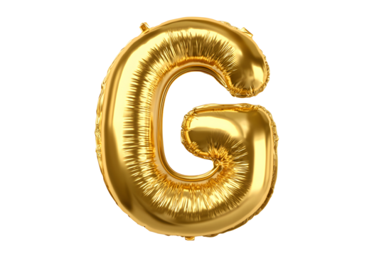 Gold Foil Balloon Letter G on Transparent Background
