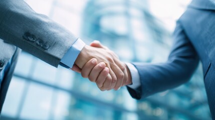 The successful handshake signifying a new business partnership in a modern office.
