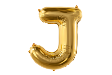 Gold Foil Balloon Letter J on Transparent Background