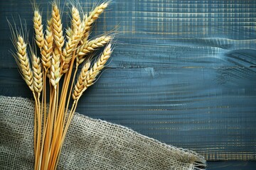 Charming rustic scene with barley ears and burlap napkin, ideal for personalized text display