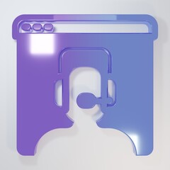 Purple-blue Telephone 24 hours support icon isolated on grey background. All-day customer support call-center. Full time call services. Minimalism concept. 3D render illustration