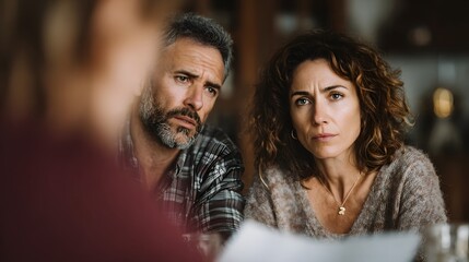 Family arguing over home bills at dinner table