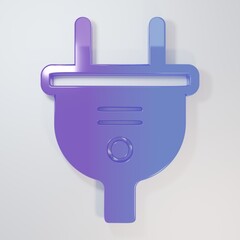 Purple-blue Electric plug icon isolated on grey background. Concept of connection and disconnection of the electricity. Minimalism concept. 3D render illustration