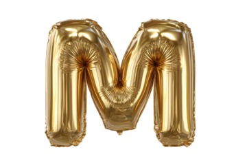 Gold Foil Balloon Letter M on Transparent Background