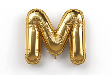 Gold Foil Balloon Letter M on White Background