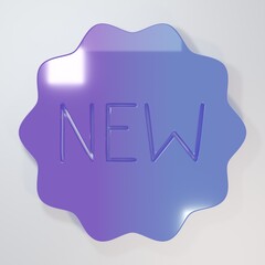 Purple-blue Price tag with an inscription New icon isolated on grey background. Badge for price. Promo tag discount. Minimalism concept. 3D render illustration
