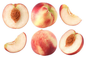 peach (Honey Peach), half and slices fruit isolated, transparent PNG, PNG format, collection