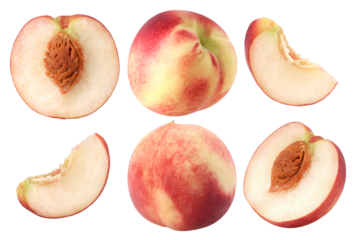 peach (Honey Peach), half and slices fruit isolated, transparent PNG, PNG format, collection