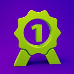 Green Medal icon isolated on purple-blue background. Winner symbol. Minimalism concept. 3D render illustration