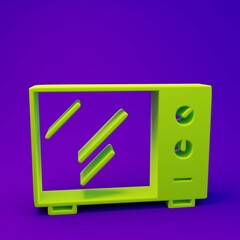 Green Microwave oven icon isolated on purple-blue background. Home appliances icon. Minimalism concept. 3D render illustration