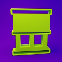 Green Window with curtains in the room icon isolated on purple-blue background. Minimalism concept. 3D render illustration