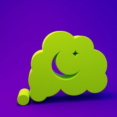 Green Dreams icon isolated on purple-blue background. Sleep, rest, dream concept. Resting time and comfortable relaxation. Minimalism concept. 3D render illustration