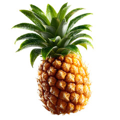 A golden pineapple levitates in slight rotation, backlit to define the textured rind and glossy green leaves with dramatic depth, cleanly isolated on transparent background. --v 7.0 --s 250 --raw