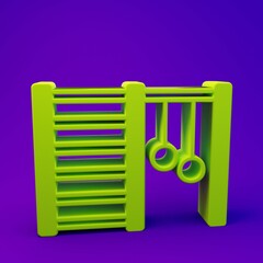 Green Wooden Swedish wall icon isolated on purple-blue background. Swedish stairs. Minimalism concept. 3D render illustration