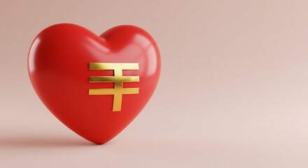 Obraz premium 幸せ輝く赤心臓 上品な金色文字