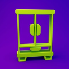 Green Wardrobe icon isolated on purple-blue background. Cupboard sign. Minimalism concept. 3D render illustration