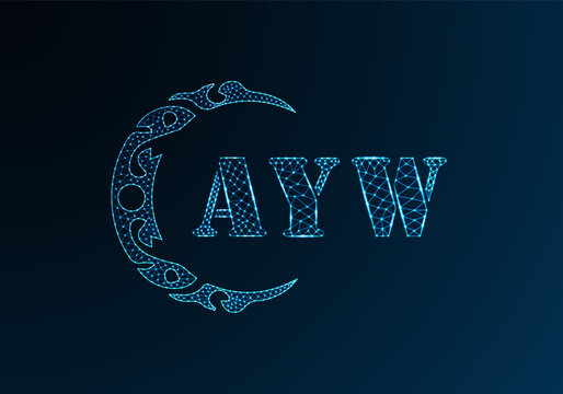 Low poly letter logo AYW design. AYW letter logo low poly vector design on blue color gradient background. AYW logo low poly design