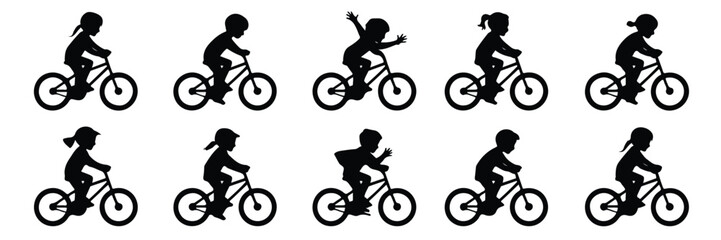 Obraz premium Bicycles bicycle bike children silhouettes silhouette cyclist vector biker cycle race people ride biking speed riding cycling kids banner icon infographic illustration modern template minimal