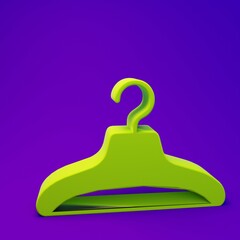 Green Hanger wardrobe icon isolated on purple-blue background. Cloakroom icon. Clothes service symbol. Laundry hanger sign. Minimalism concept. 3D render illustration