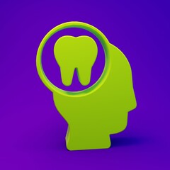 Green Toothache icon isolated on purple-blue background. Minimalism concept. 3D render illustration