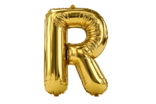 Gold Foil Balloon Letter R on Transparent Background
