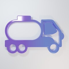 Purple-blue Tanker truck icon isolated on grey background. Petroleum tanker, petrol truck, cistern, oil trailer. Minimalism concept. 3D render illustration