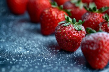 Close up of fresh ripe strawberries on dark background in artistic low key photography style