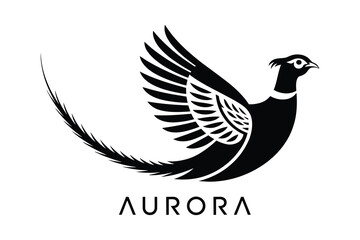 Fototapeta premium flying bird logo elegant pheasant silhouette vector illustration modern animal wing tail feather decorative graphic design minimal stylish branding icon nature wildlife exotic luxury creative art