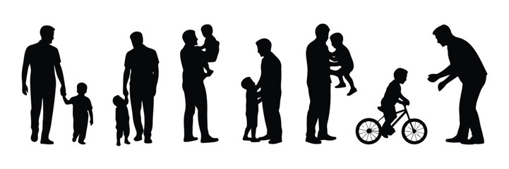 Father child family silhouette people group boy men children together person silhouettes black white banner icon infographic illustration modern template minimal graphic design pattern poster
