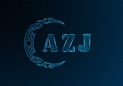 Low poly letter logo AZJ design. AZJ letter logo low poly vector design on blue color gradient background. AZJ logo low poly design
