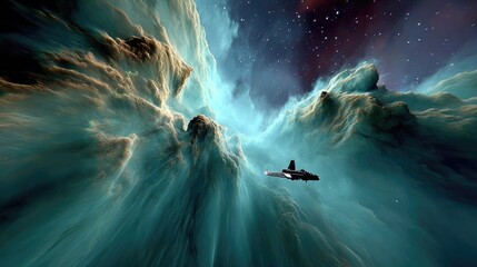 Vast Nebula Spacecraft in Cosmic Landscape