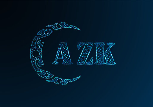 Low poly letter logo AZK design. AZK letter logo low poly vector design on blue color gradient background. AZK logo low poly design