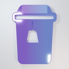 Purple-blue Cup of tea icon isolated on grey background. Minimalism concept. 3D render illustration